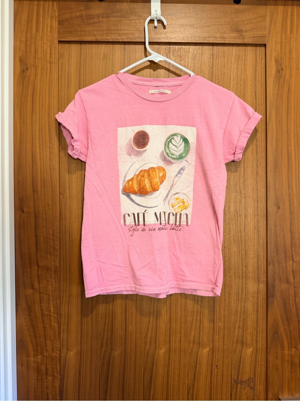 Anthropologie Pink Café Matcha Graphic Tee